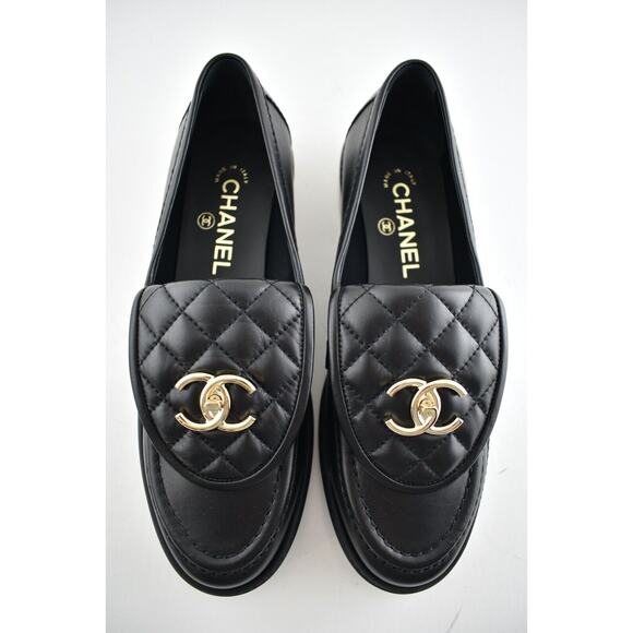 Chanel 22P Black Quilted Flap Turnlock CC Gold Logo Mule Slip On Flat Loafer 38 - Picture 8 of 12